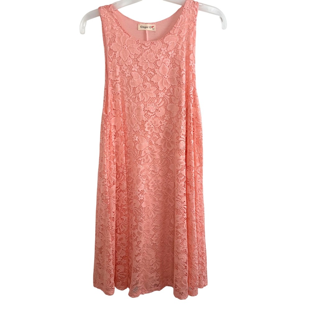 Ginger G Coral Pink Lace‎ Sleeveless Fit Flare Dress USA Women Large Boho